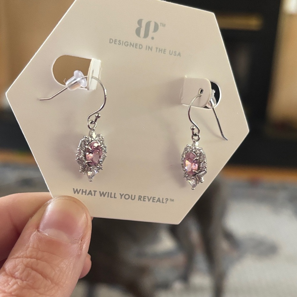 Sparkling Pink and Silver Drop Earrings